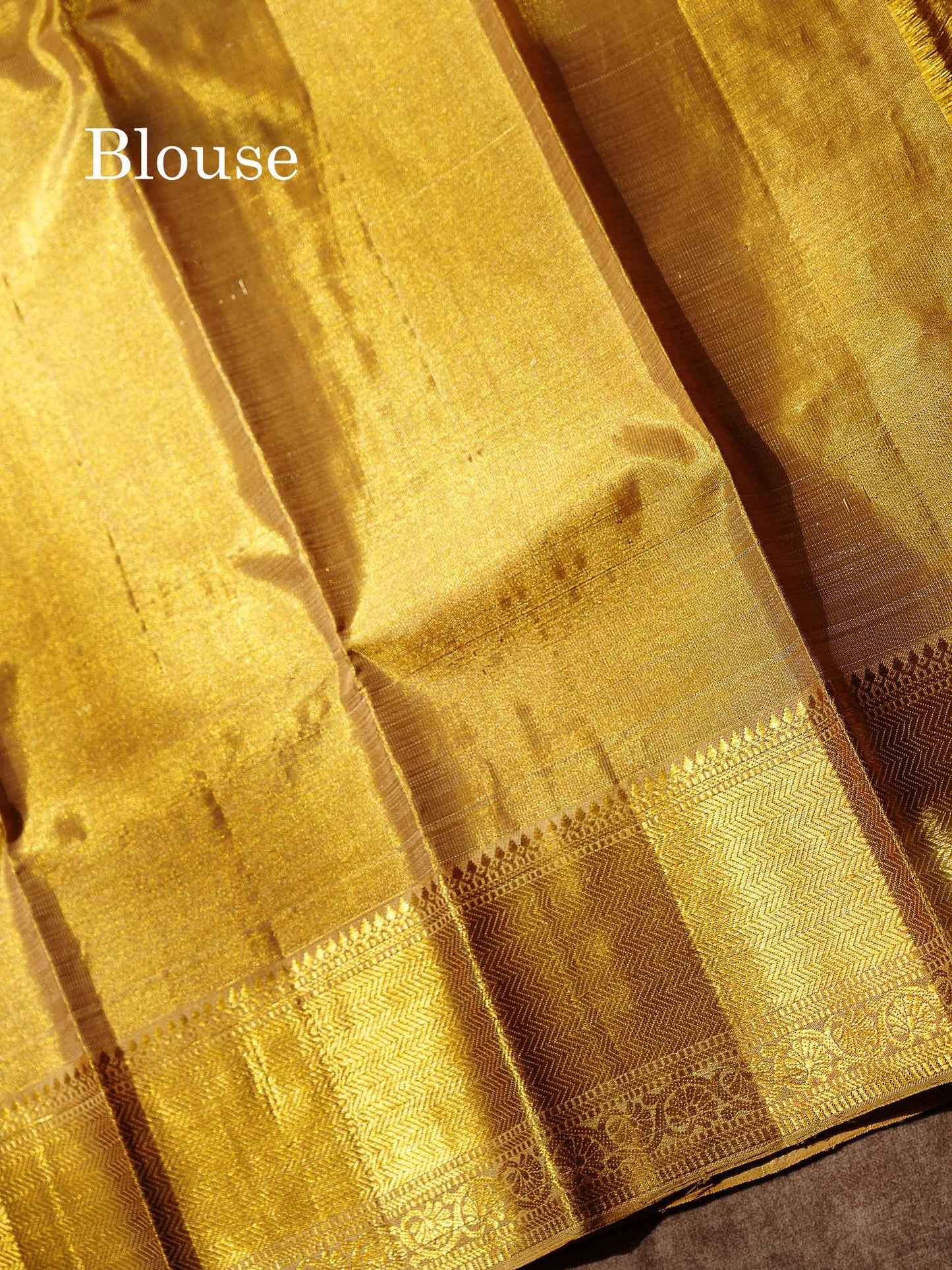 Bridal Pure Kanjivaram Silk Saree - Gold Colour Tissue With Traditional Border