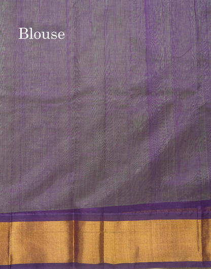 Light Elaichi Green Pure Silk Cotton Saree With Contrast Violet Temple Border