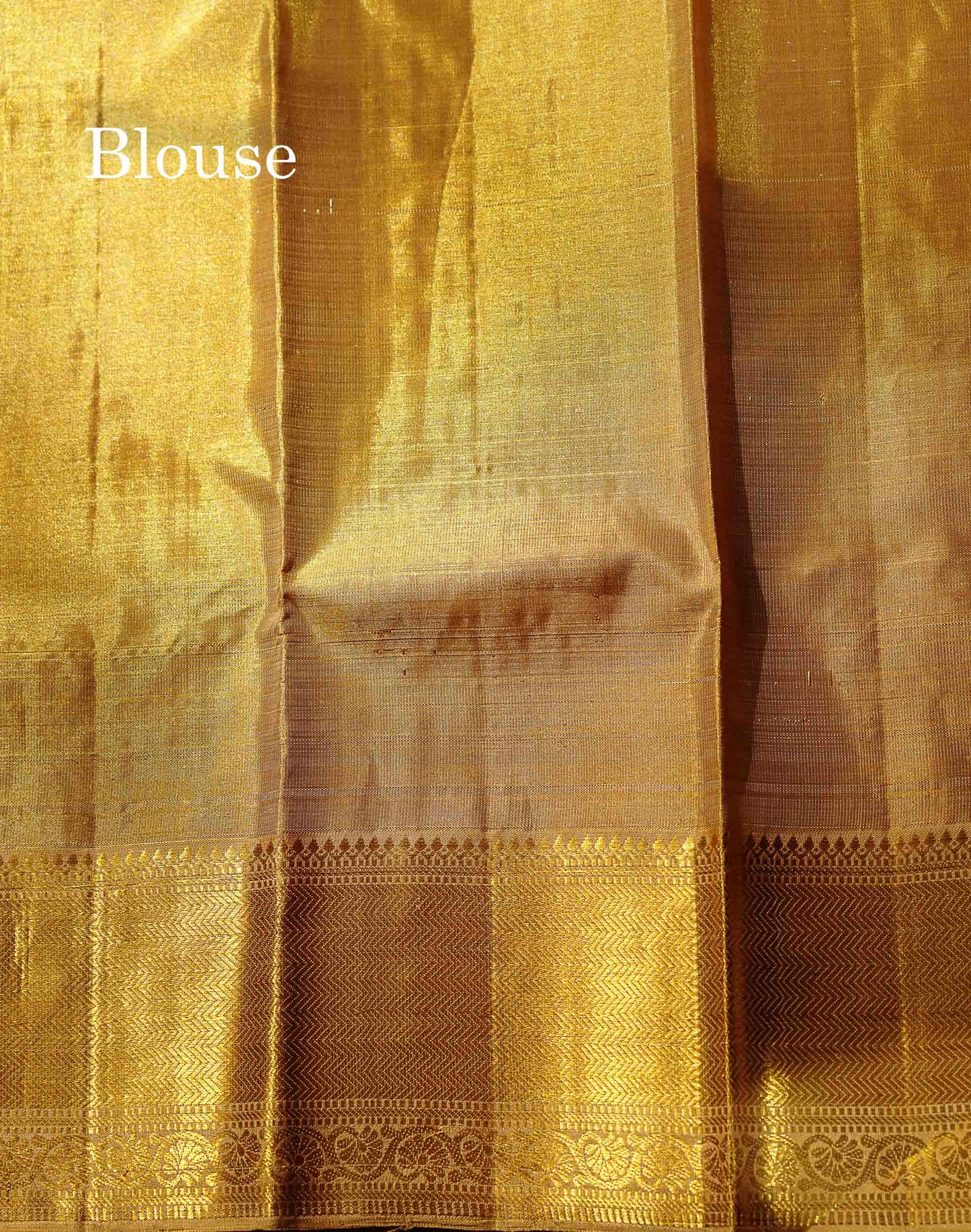 Bridal Pure Kanjivaram Silk Saree - Gold Colour Tissue With Traditional Border