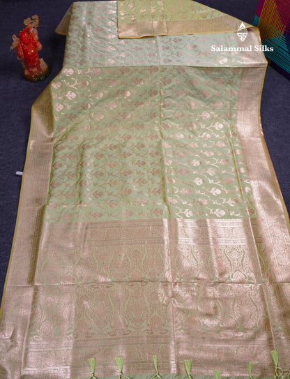 Beautiful Bottle Green Semi Banaras Saree With Fancy Border