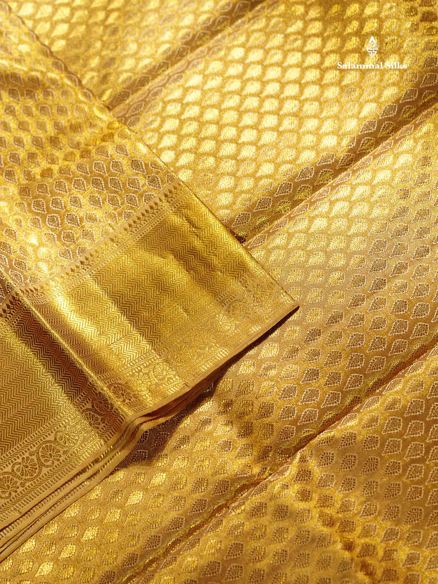 Bridal Pure Kanjivaram Silk Saree - Gold Colour Tissue With Traditional Border
