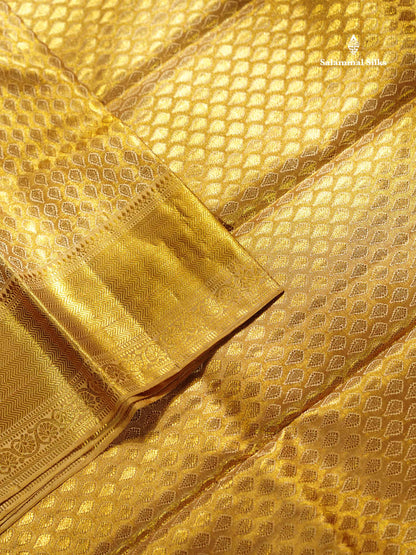 Bridal Pure Kanjivaram Silk Saree - Gold Colour Tissue With Traditional Border