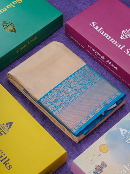 Sandal Beautiful Traditional Varaoosi Semi Silk Saree With Contrast Ramar Blue Border
