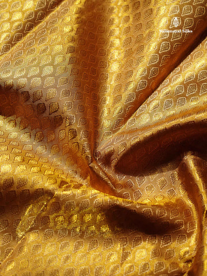 Bridal Pure Kanjivaram Silk Saree - Gold Colour Tissue With Traditional Border