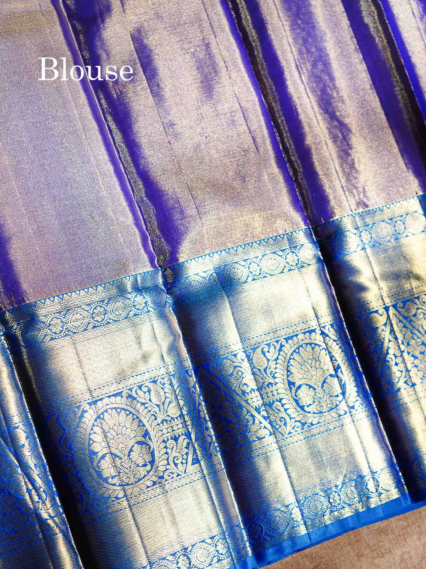 Bridal Pure Kanjivaram Silk Saree - Gold Tissue With Contrast Peacock Blue Traditional Evening Morning Border