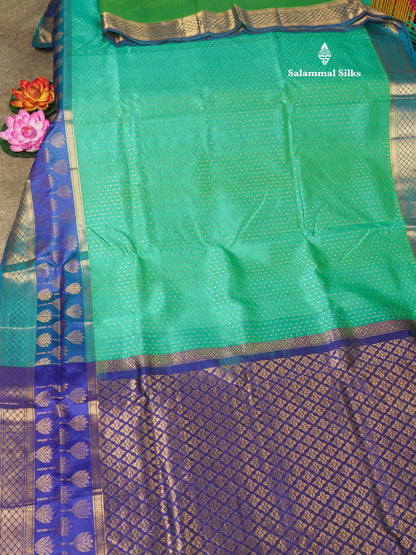 Sapphire Blue Pure Silk Cotton Saree With Contrast Royal Blue Fancy Border