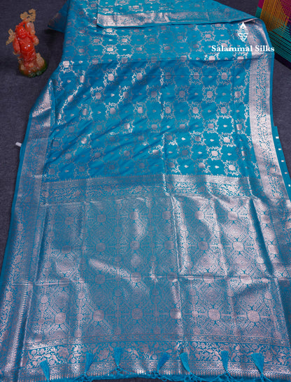 Beautiful Dark Maroon Semi Banaras Saree With Fancy Border
