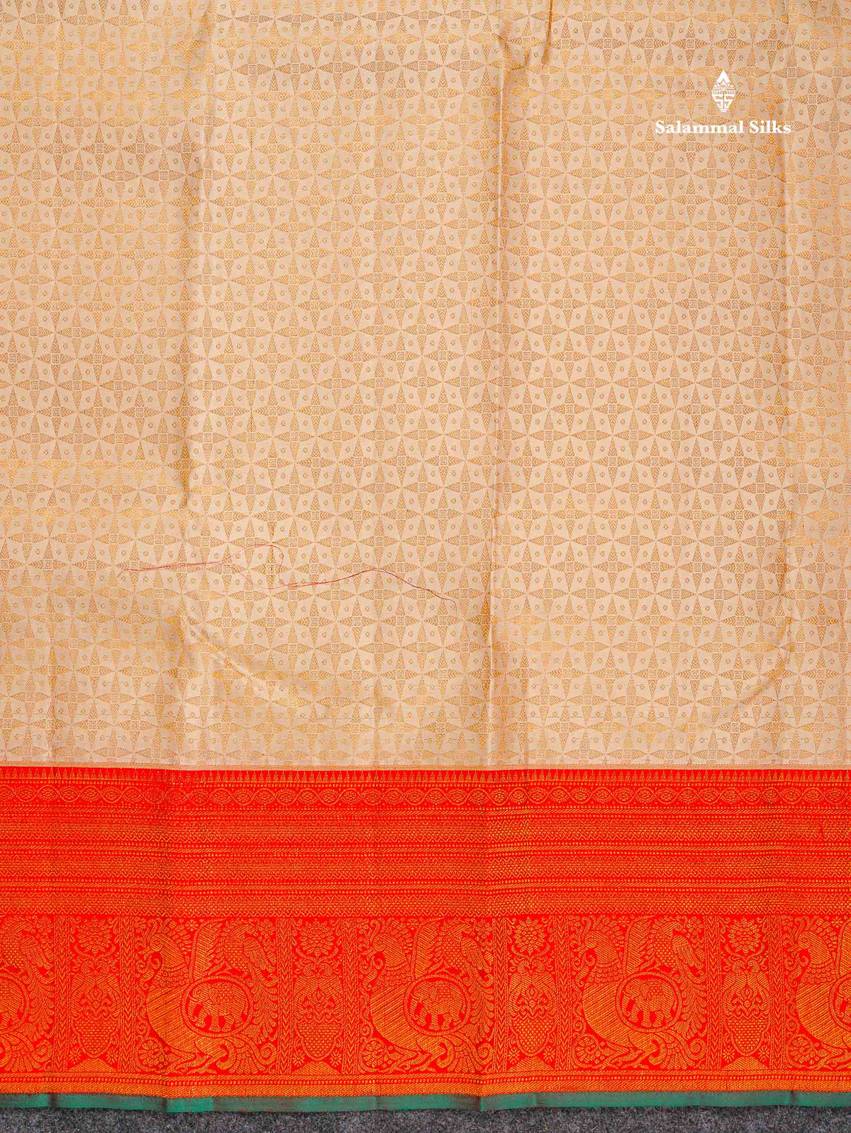Bridal Pure Kanjivaram Silk Saree - Beige Colour Body With Contrast Chilly Red Evening Morning Border