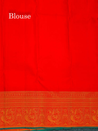 Bridal Pure Kanjivaram Silk Saree - Beige Colour Body With Contrast Chilly Red Evening Morning Border