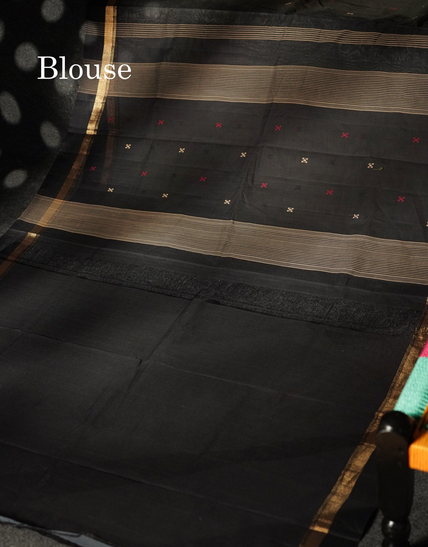 Beautiful Grey Thread Work Butta Handloom Pure Cotton Saree With Contrast Black Blouse