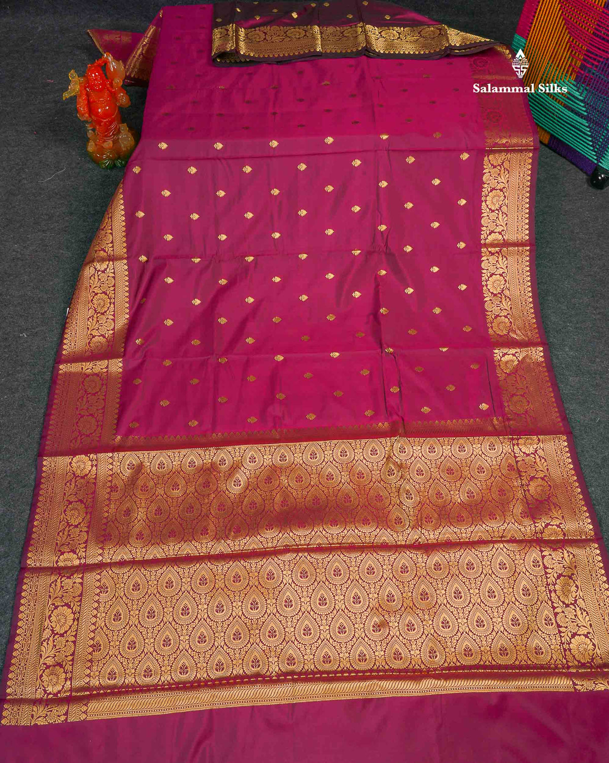 Semi Silk Saree - Magenta Colour Body Zari Butta With Fancy Border 