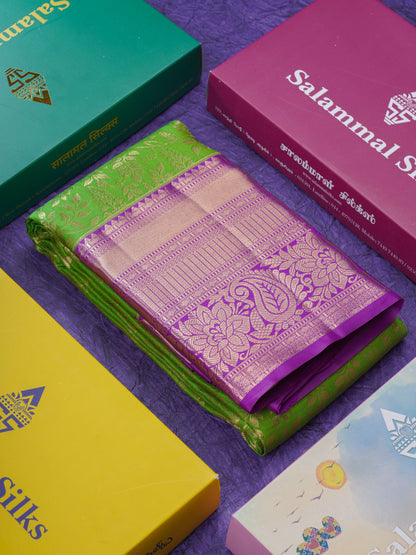 Green Semi Silk Saree With Contrast Violet Traditional Evening Morning Border