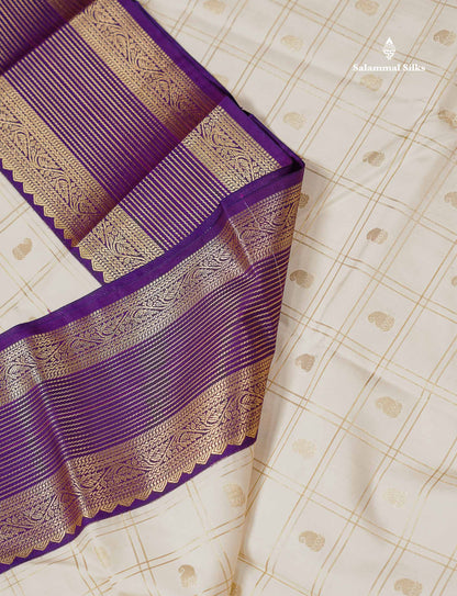 Light Rexona Zari Checks With Mango Butta Semi Silk Saree With Contrast Dark Maroon Traditional Border