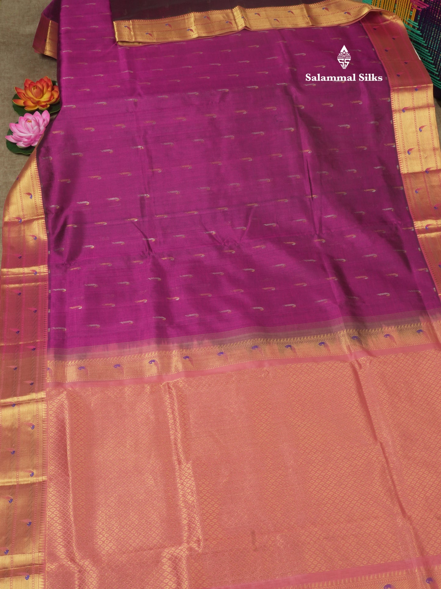 Violet Paithani Design Pure Silk Cotton Saree With Gold Zari Border