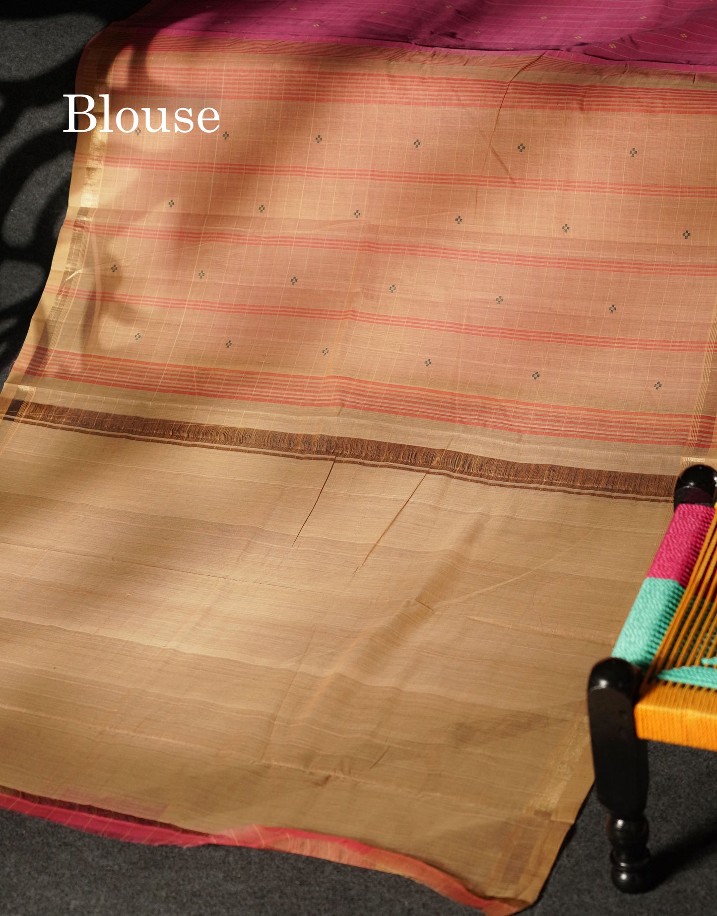 Beautiful Pink Thread Checks And Buttas Handloom Pure Cotton Saree With Beige Border