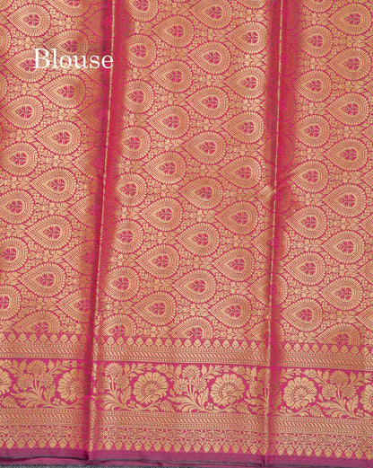 Semi Silk Saree - Magenta Colour Body Zari Butta With Fancy Border