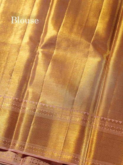 Beautiful Gold Tissue Bridal Vanasingaram Pure Kanjivaram Silk Saree With Contrast Peach Traditional Evening Morning Border