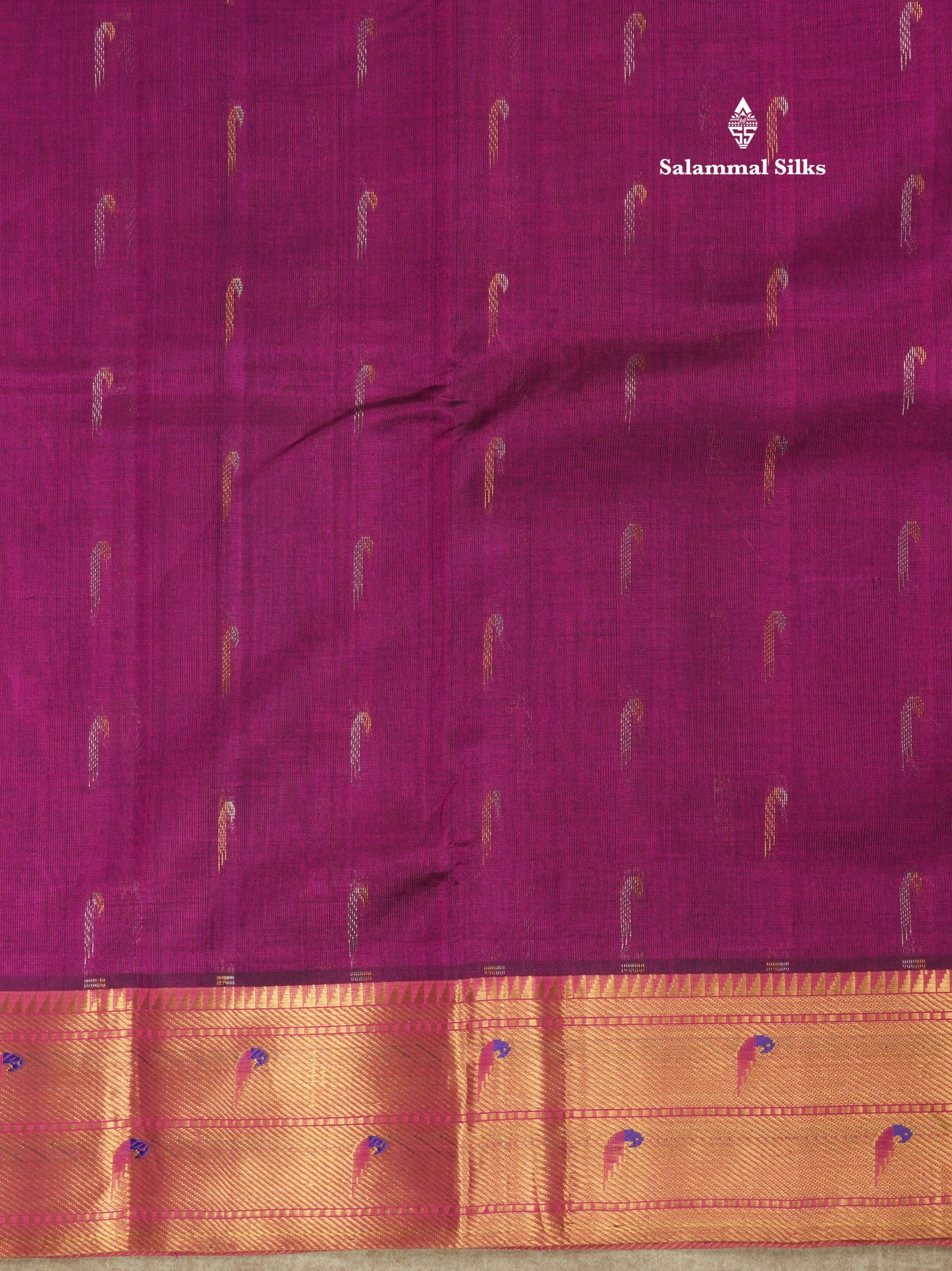 Violet Paithani Design Pure Silk Cotton Saree With Gold Zari Border