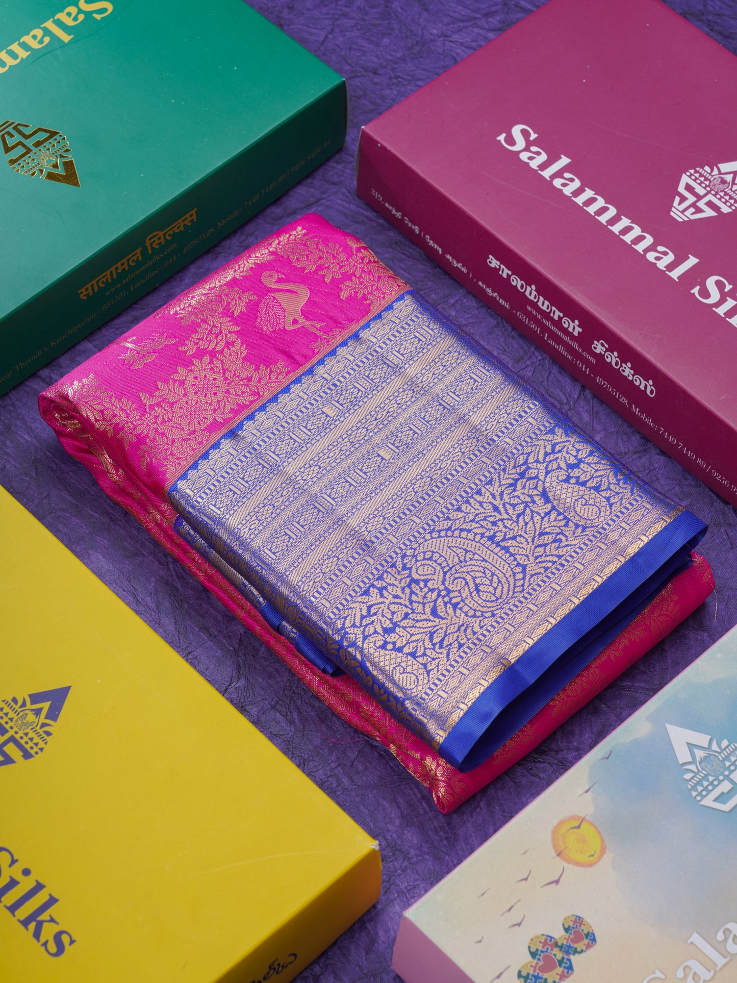 Meganta Pink Semi Silk Saree With Contrast Royal Blue Traditional Evening Morning Border