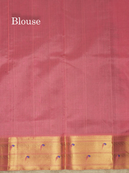 Violet Paithani Design Pure Silk Cotton Saree With Gold Zari Border