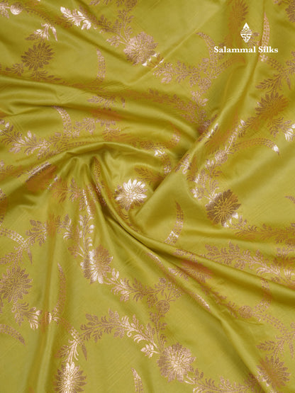 Beautiful Peacock Green Semi Banaras Saree With Fancy Border