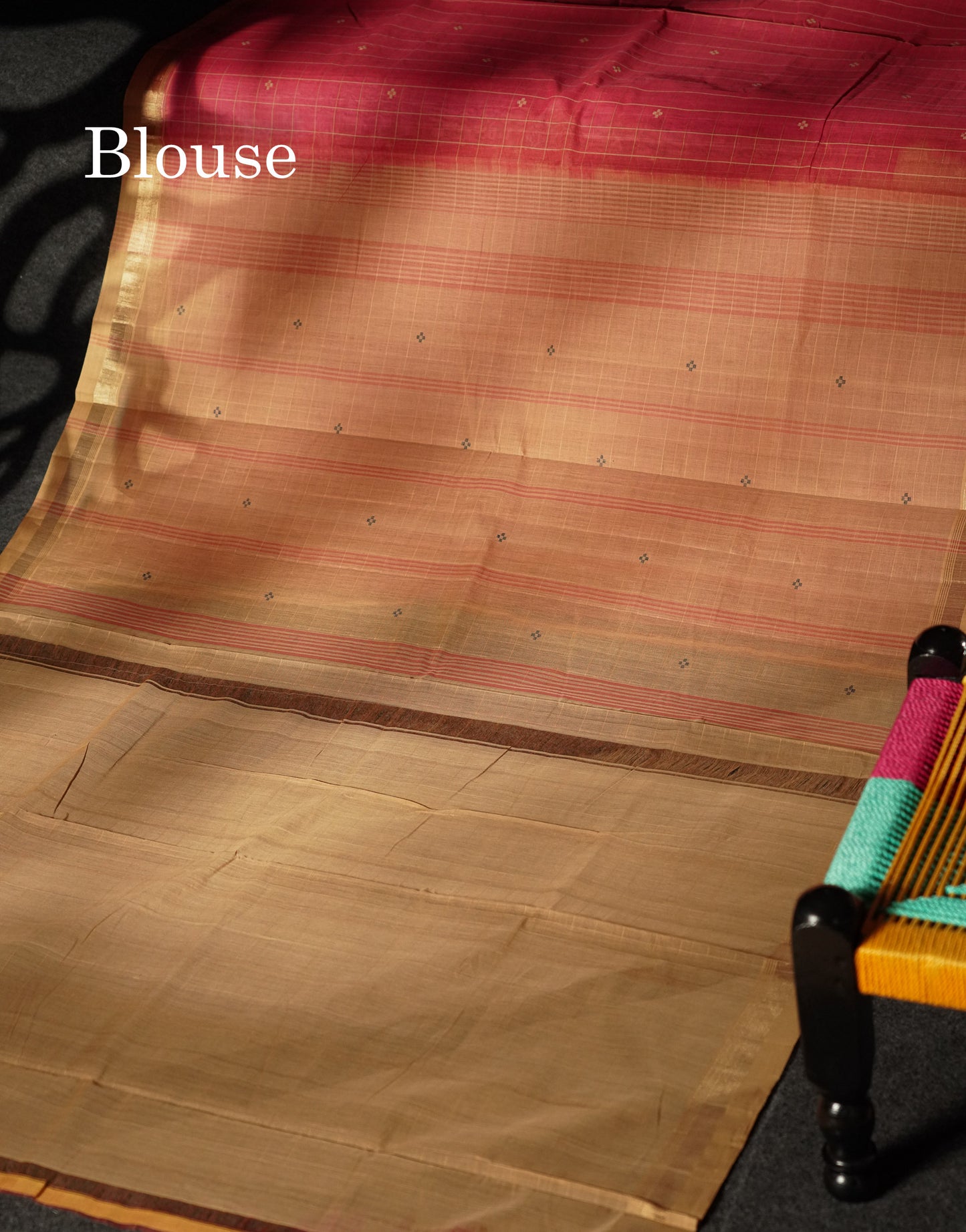 Beautiful Pink Thread Checks And Buttas Handloom Pure Cotton Saree With Beige Border