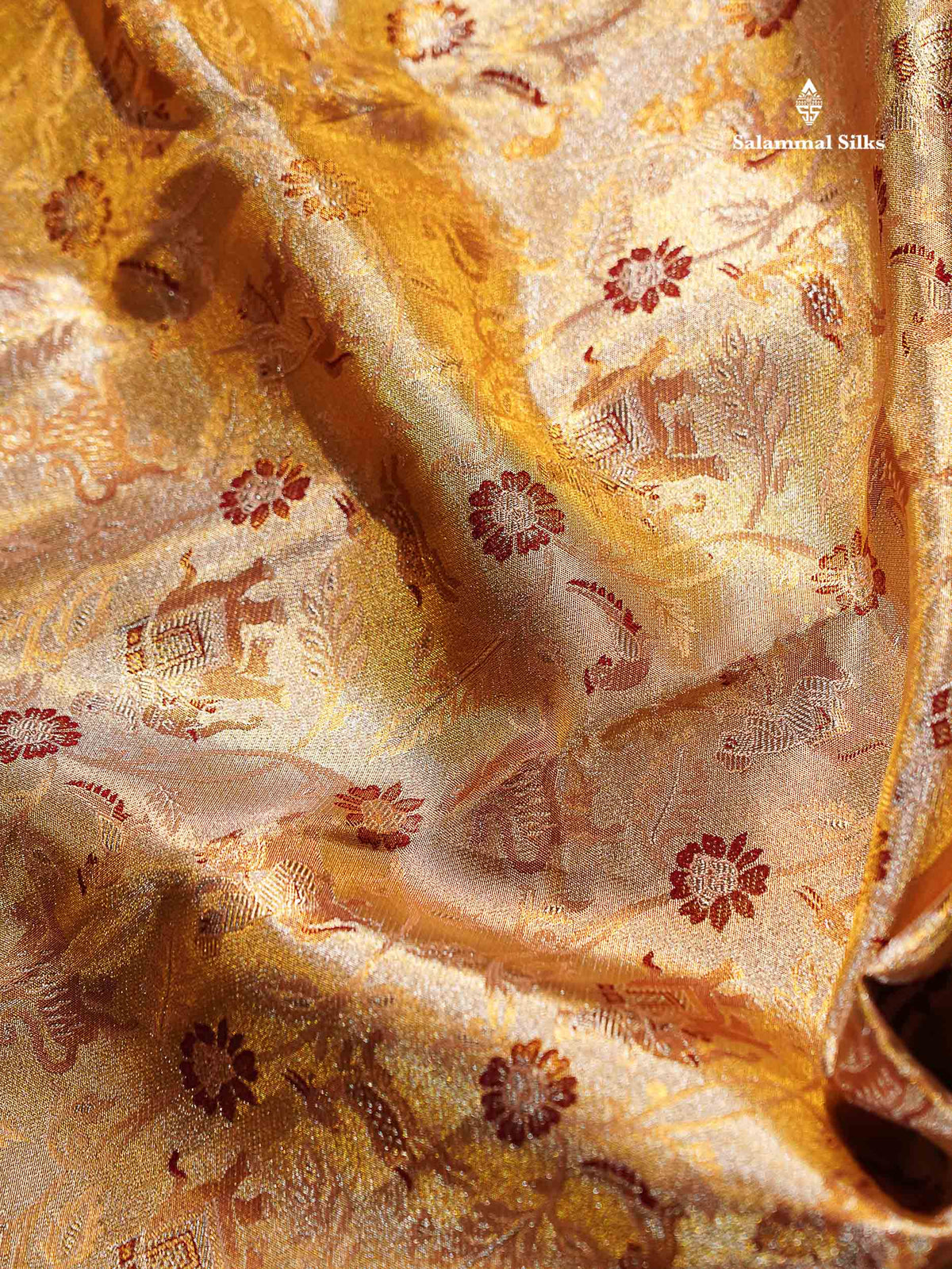 Beautiful Gold Tissue Bridal Vanasingaram Pure Kanjivaram Silk Saree With Contrast Peach Traditional Evening Morning Border