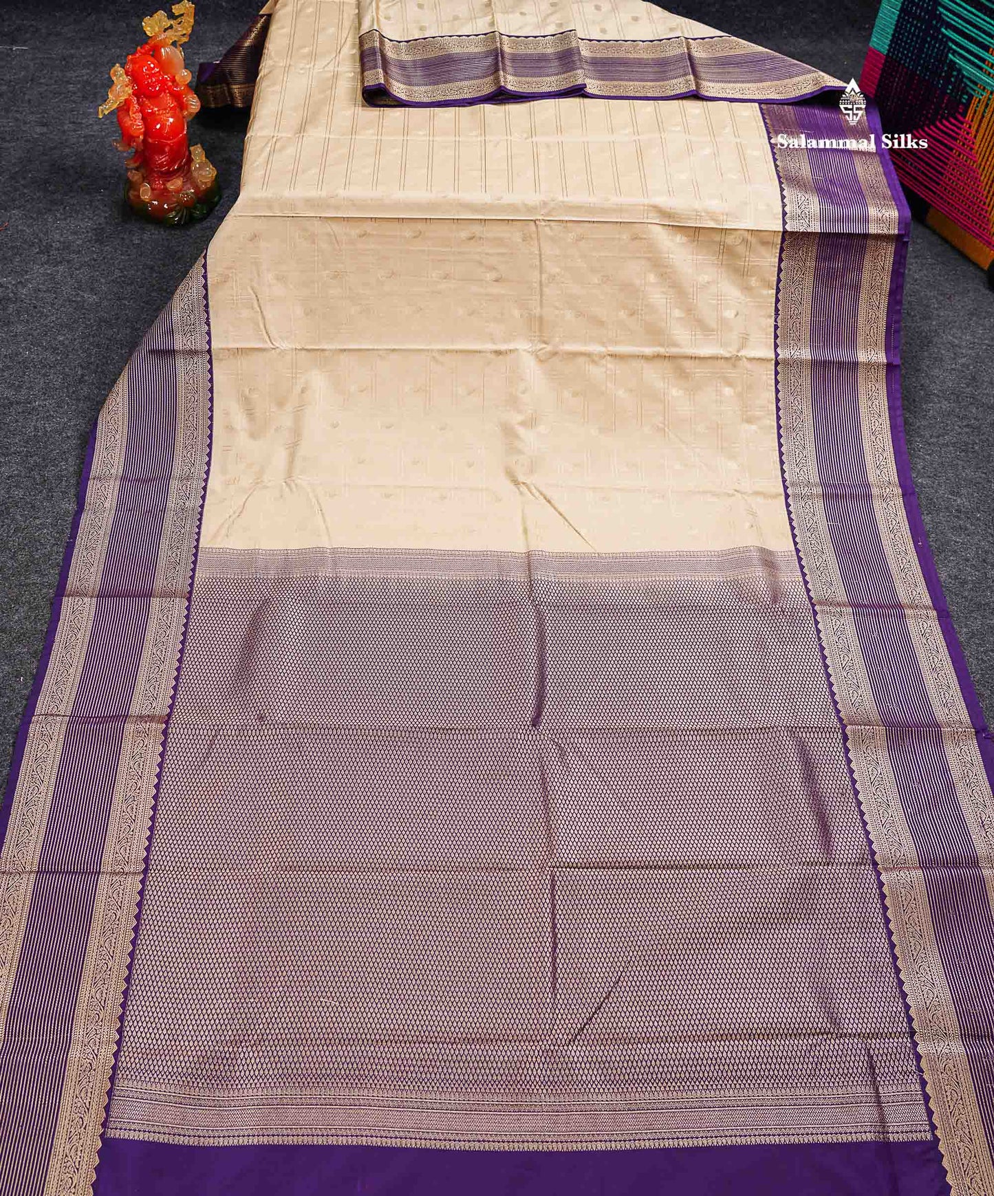 Light Rexona Zari Checks With Mango Butta Semi Silk Saree With Contrast Dark Maroon Traditional Border