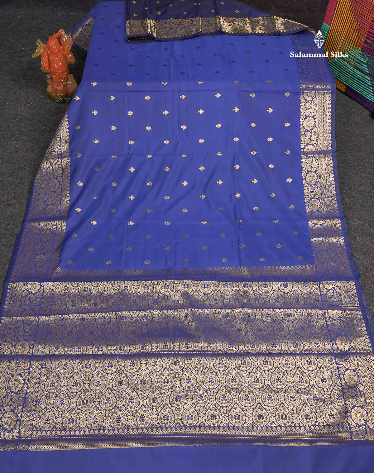 Semi Silk Saree - Royal Blue Colour Body Zari Butta With Fancy Border 