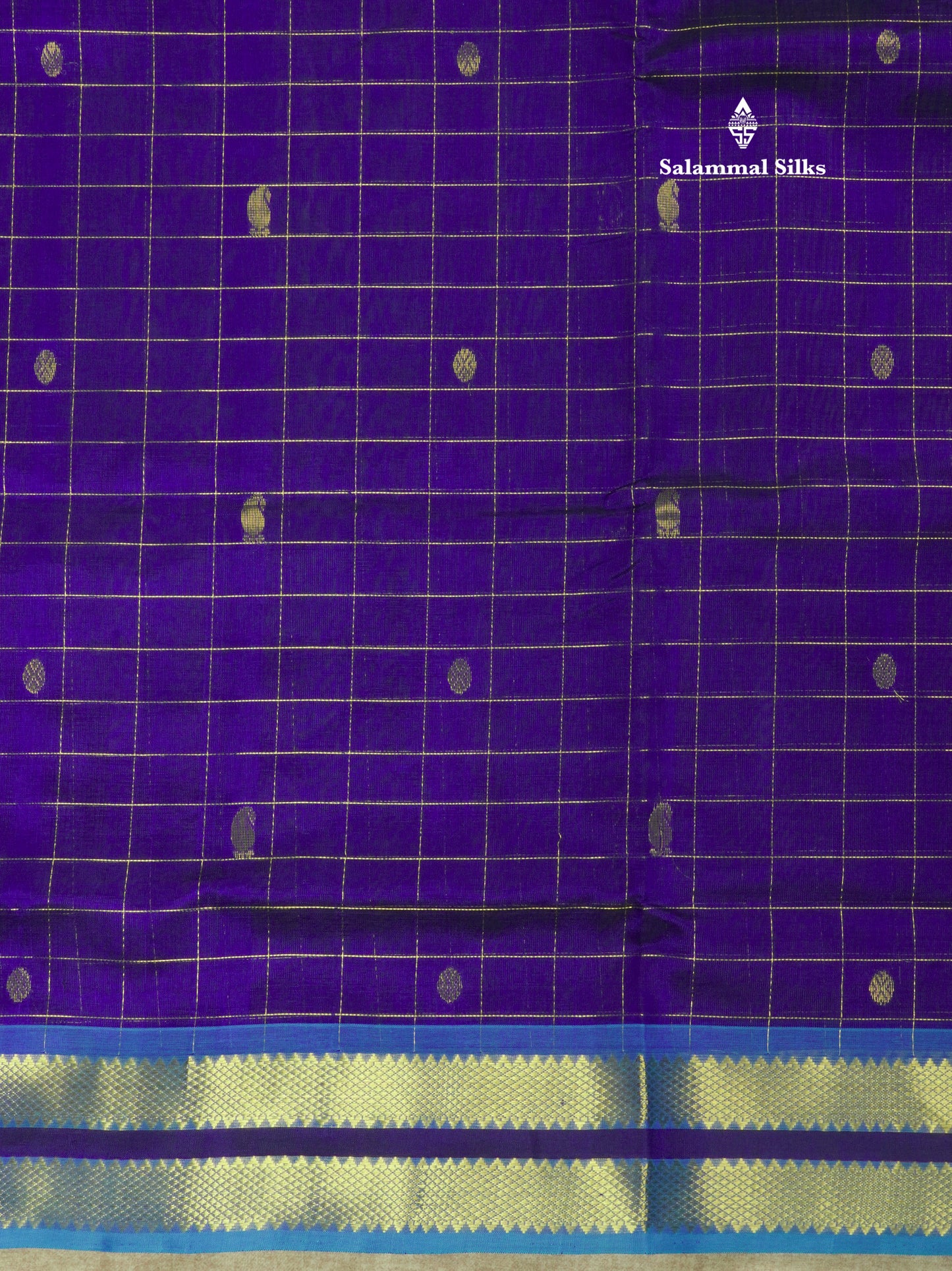 Violet Zari Checks Pure Silk Cotton Saree With Gold Zari Border