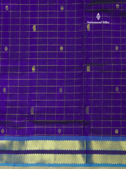 Violet Zari Checks Pure Silk Cotton Saree With Gold Zari Border