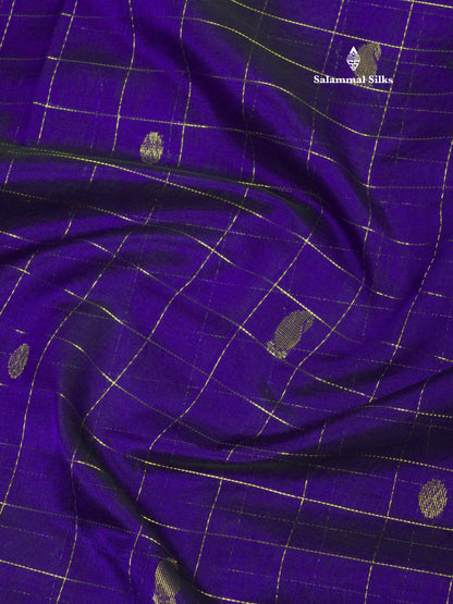 Violet Zari Checks Pure Silk Cotton Saree With Gold Zari Border