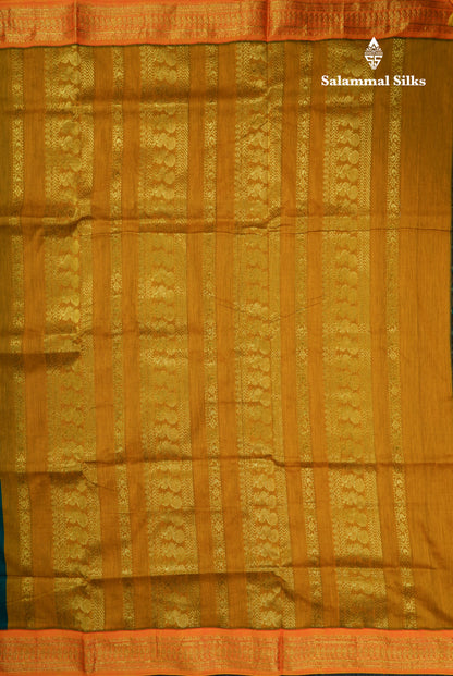 Peacock Green Kalyani Cotton Saree With Contrast Mustard Yellow Border