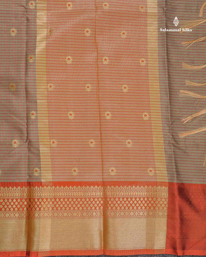 Semi Silk Saree - Light Chocolate Colour Body With Small Checks & Contrast Maroon Border