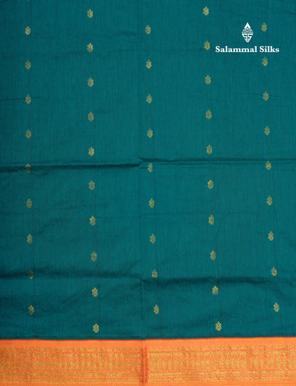 Peacock Green Kalyani Cotton Saree With Contrast Mustard Yellow Border