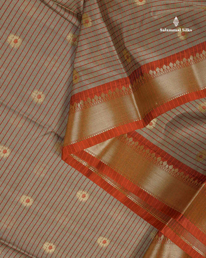 Semi Silk Saree - Light Chocolate Colour Body With Small Checks & Contrast Maroon Border
