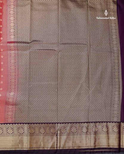 Redish Pink Tiny Vaira Oosi Checks With Butta Semi Silk Saree With Contrast Dark Brown Traditional Border