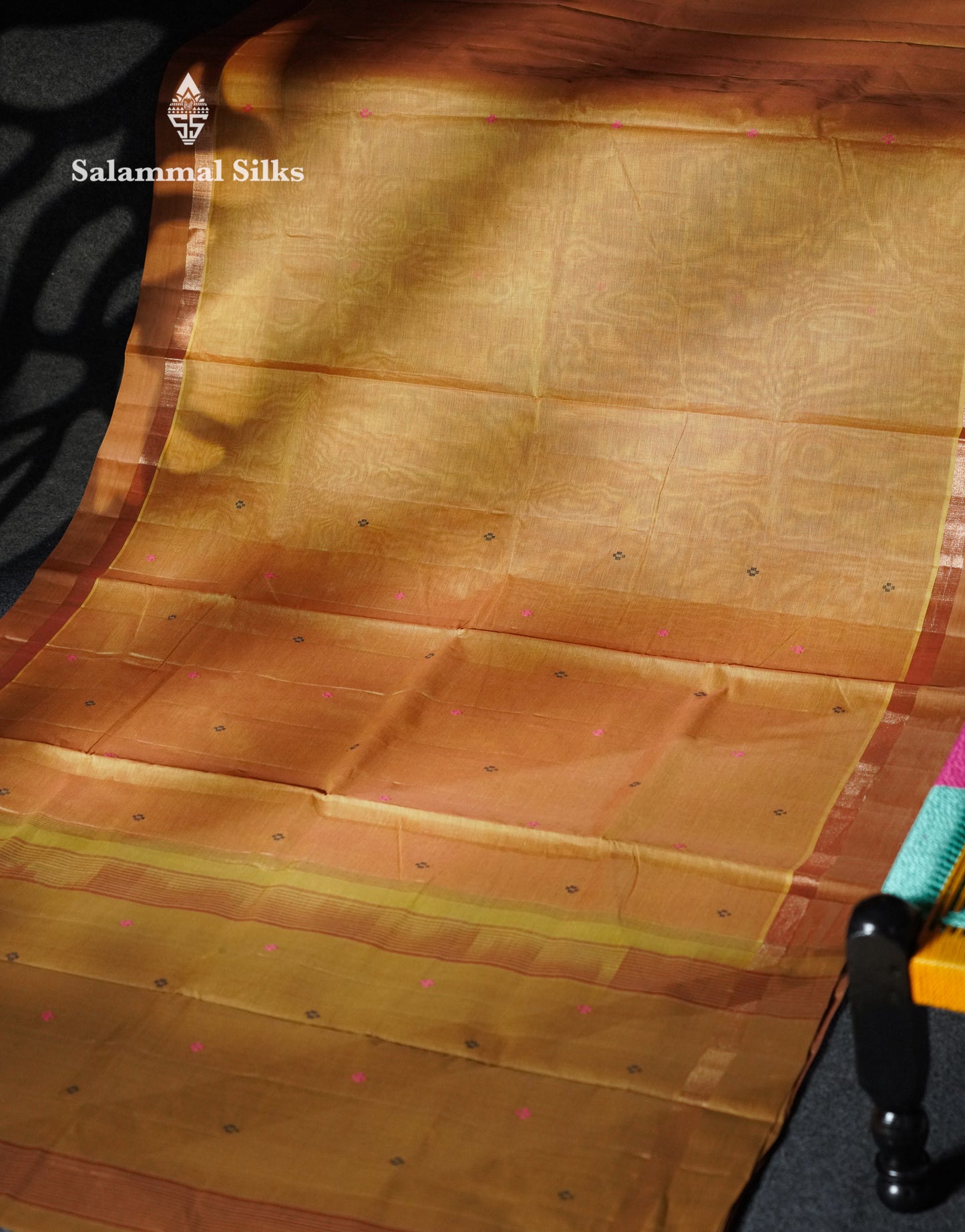 Beautiful Grey Thread Work Butta Handloom Pure Cotton Saree With Contrast Black Blouse