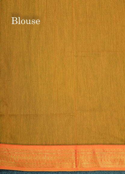 Peacock Green Kalyani Cotton Saree With Contrast Mustard Yellow Border