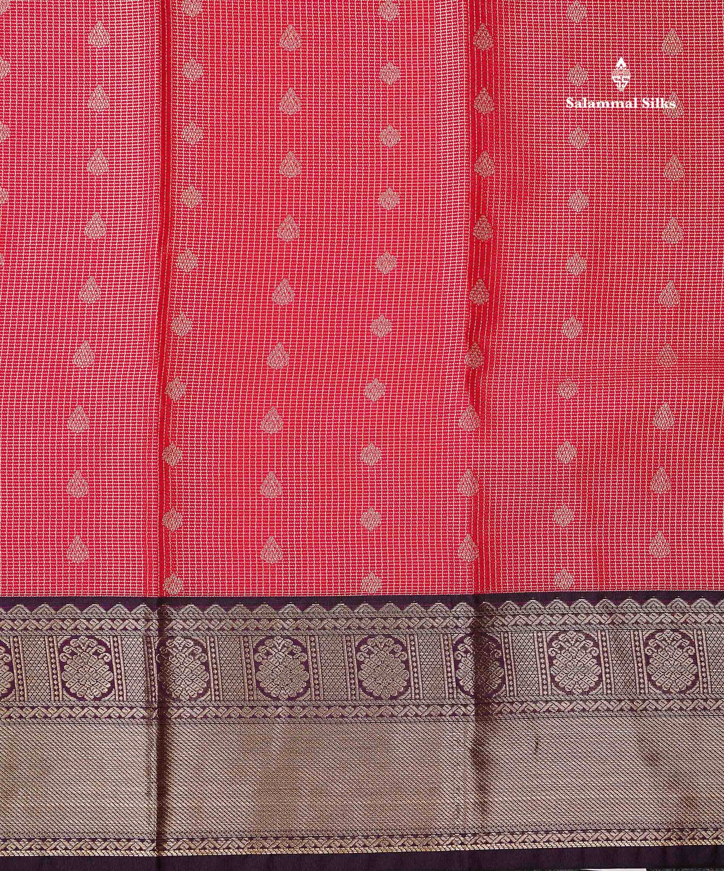Redish Pink Tiny Vaira Oosi Checks With Butta Semi Silk Saree With Contrast Dark Brown Traditional Border