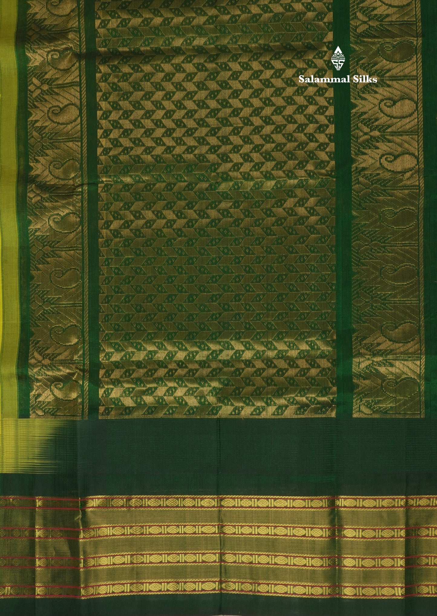 Lemon Yellow Plain Pure Silk Cotton Saree With Contrast Bottle Green Traditional Temple Border