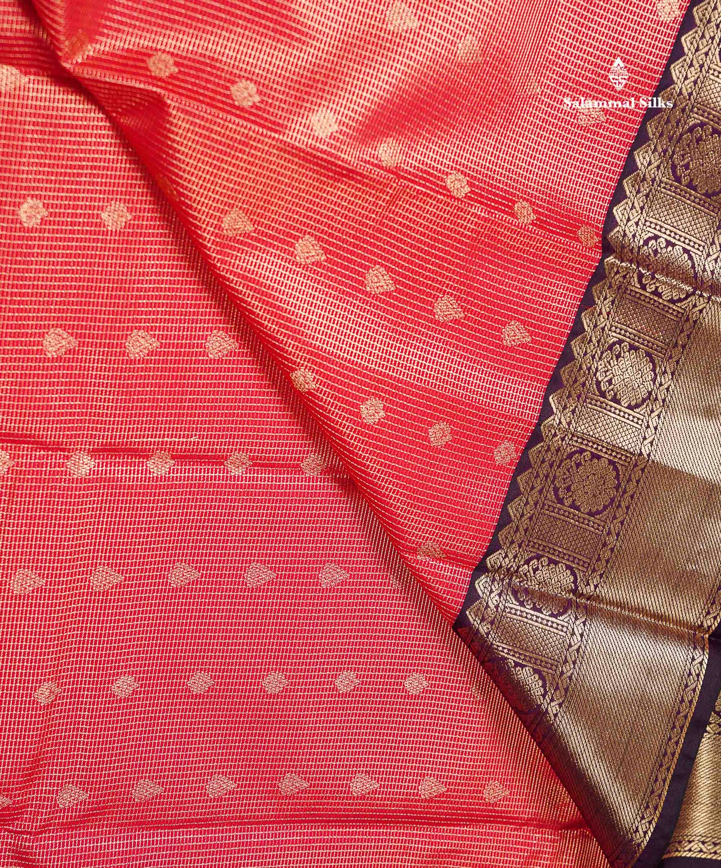 Redish Pink Tiny Vaira Oosi Checks With Butta Semi Silk Saree With Contrast Dark Brown Traditional Border