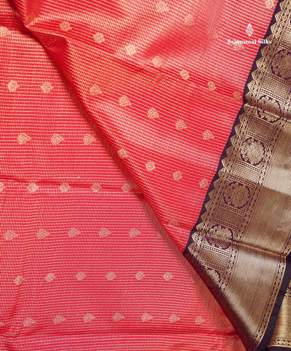 Redish Pink Tiny Vaira Oosi Checks With Butta Semi Silk Saree With Contrast Dark Brown Traditional Border
