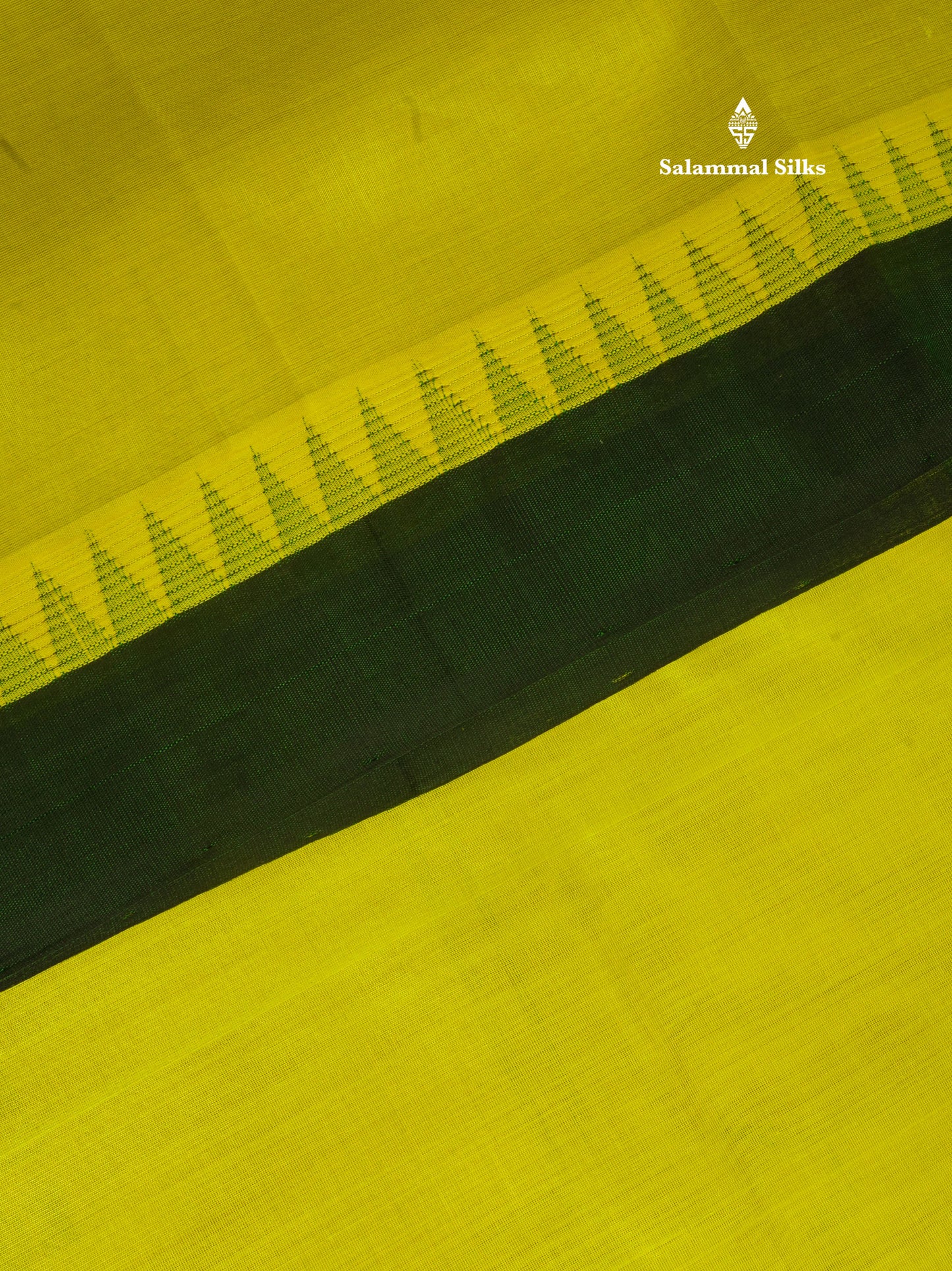 Lemon Yellow Plain Pure Silk Cotton Saree With Contrast Bottle Green Traditional Temple Border