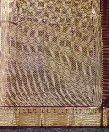 Beige Small Checks With Butta Semi Silk Saree With Contrast Dark Brown Traditional Border