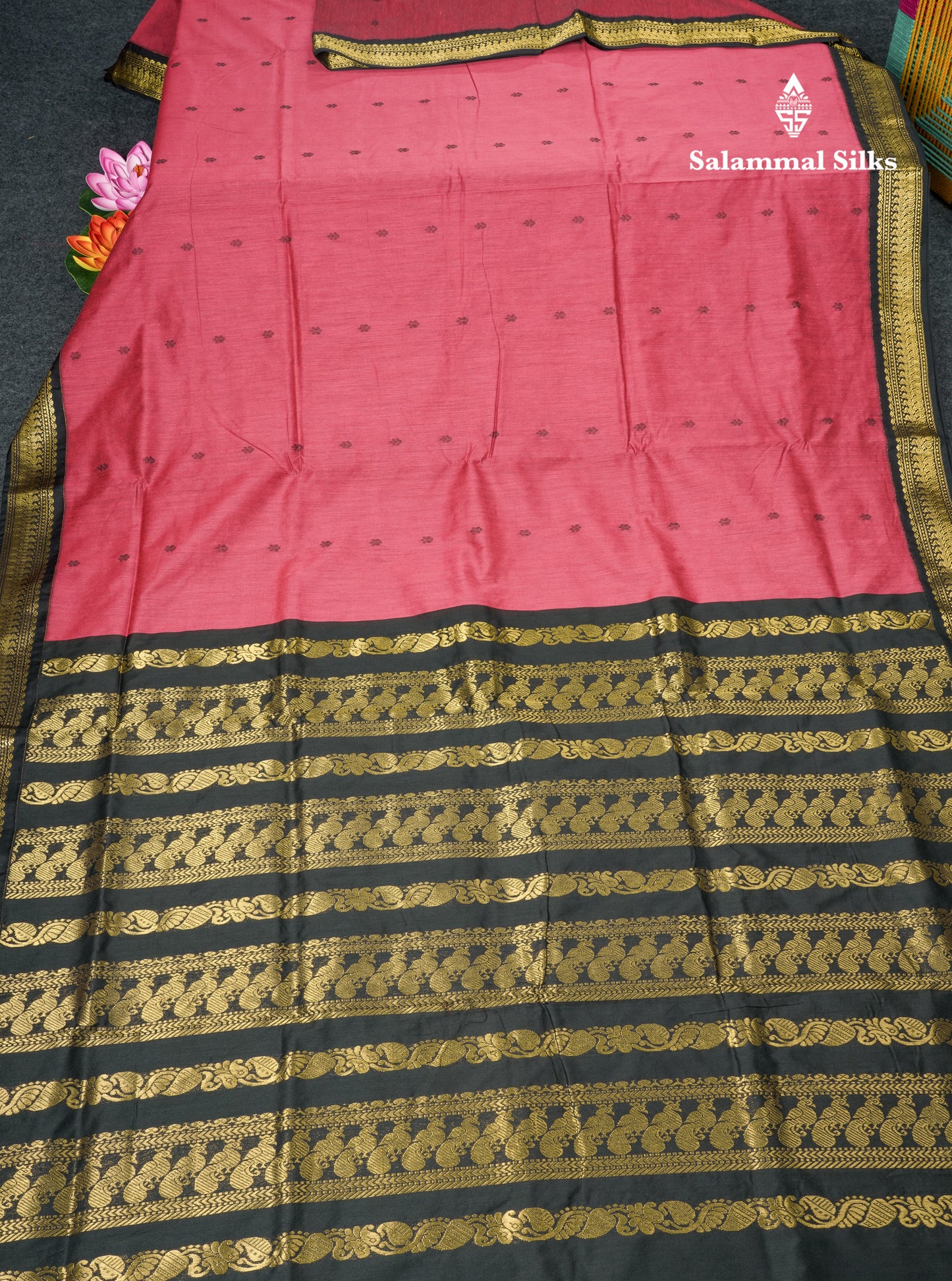 Pink Shade Kalyani Cotton Saree With Contrast Black Border