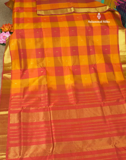Paalum Pazham Checks Pure Silk Cotton Saree With Gold Zari Border