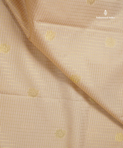 Beige Small Checks With Butta Semi Silk Saree With Contrast Dark Brown Traditional Border