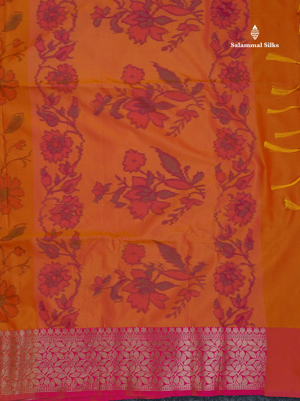 Semi Silk Saree - Orange Colour Body Pochampally Design With Fancy Border