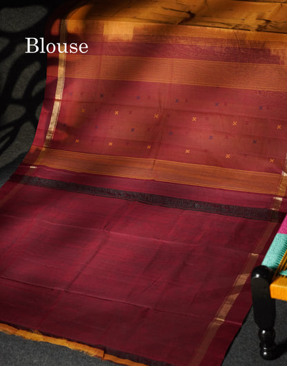 Beautiful Grey Thread Work Butta Handloom Pure Cotton Saree With Contrast Black Blouse